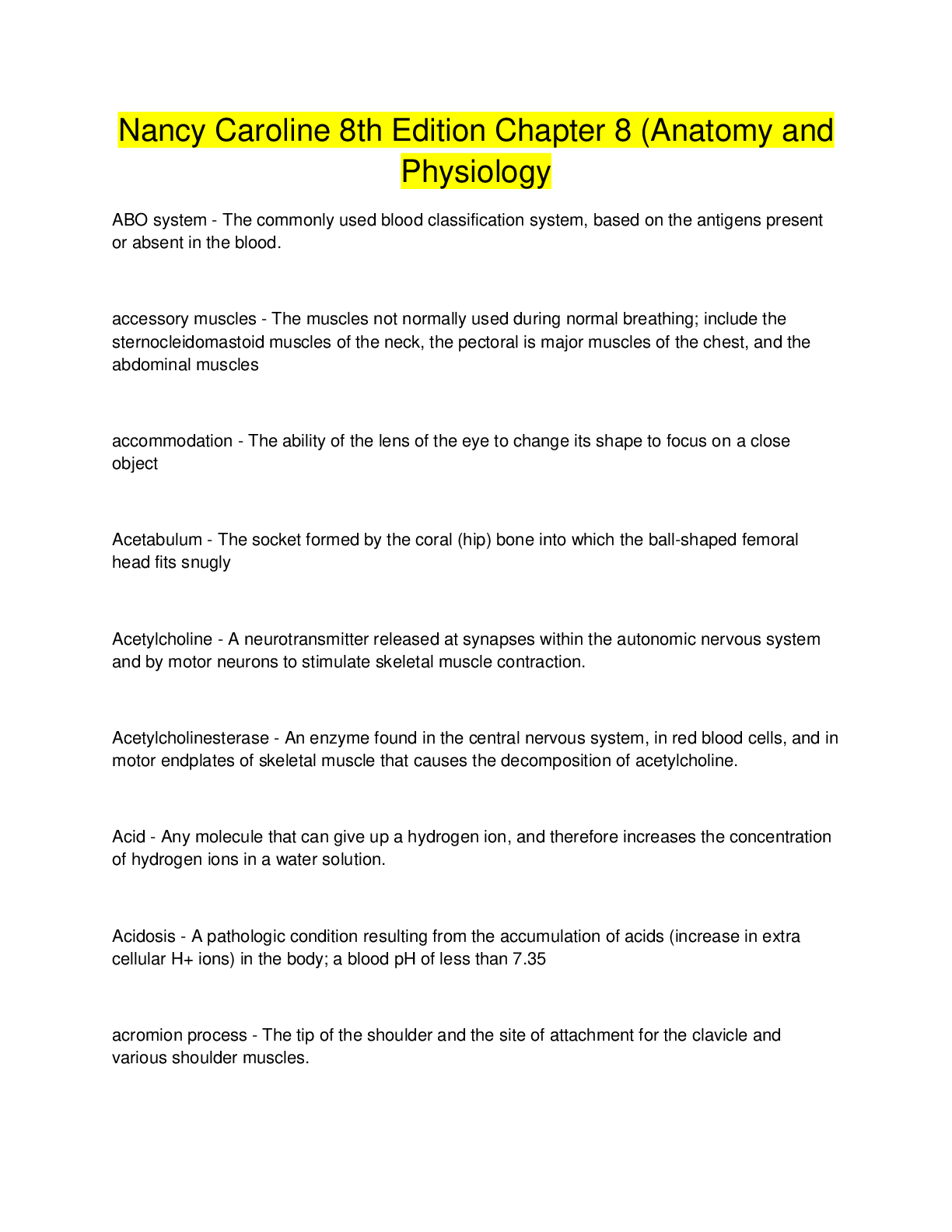 Preview image for Nancy Caroline 8th Edition Chapter 8 (Anatomy and  Physiology